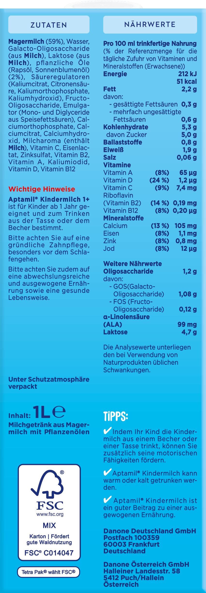 Aptamil At Kindermilch 1+ 1L TETRA BA 0923